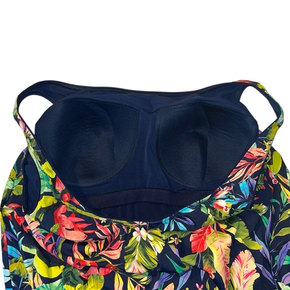 Lands End Scoop Neck Mini Swim Dress Swimsuit Tropical Navy Palm Print UPF50 2X - Picture 6 of 9